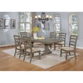 thumbnail image 2 of 7pc Rustic Gray Brown Wood Dining Set with 6 Beige Linen Chairs, 2 of 10