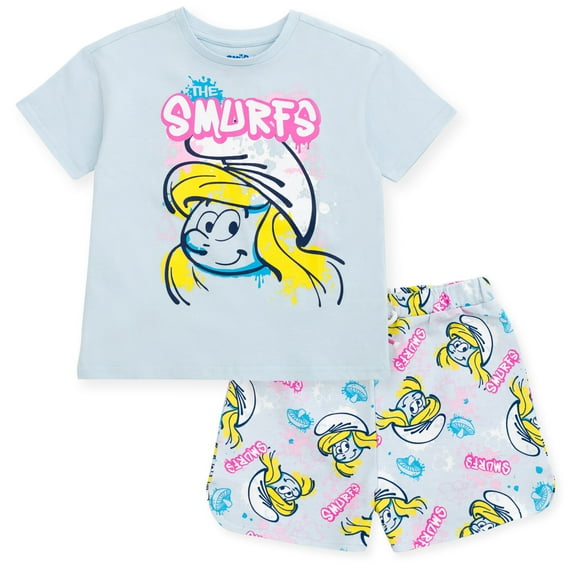 The Smurfs Smurfette T-Shirt and French Terry Shorts Outfit Set Graffiti Toddler to Big Kid