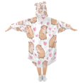 thumbnail image 2 of Wearable Blanket with Sleeves and Pocket Oversized Hooded Sweatshirt 3-14 YR Capybaras and Heart S, 2 of 7