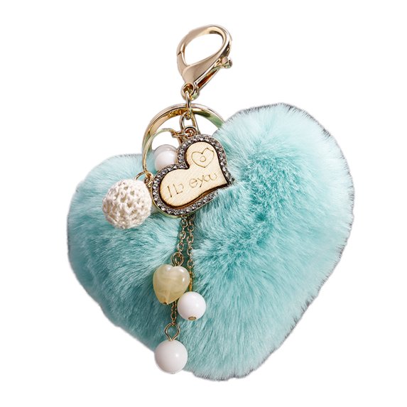 Naierhg Plush Heart Shape Pendant Keychain Car Key Ring Holder Bag Pouch Hanging Decor