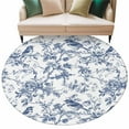 thumbnail image 2 of Blue Botanical Round Area Rug 5 FT, Non Slip Bedroom Area Rug, Vintage Botanical Birds Washable Soft Circular Carpet Non-Shedding Floor Mat for Kitchen Dining Room Foyer Balcony Dorm, 2 of 9