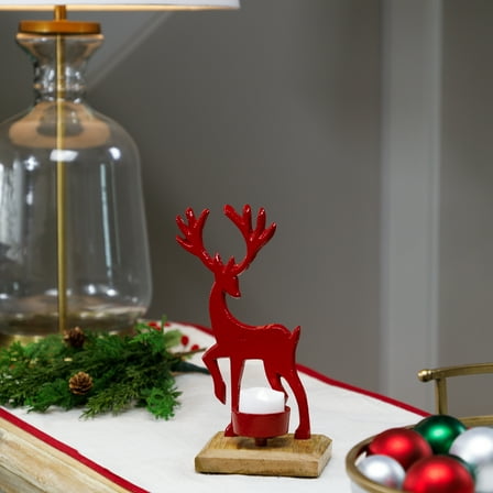 Northlight Reindeer Metal Christmas Tealight Holder - 8" - Red