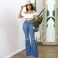 thumbnail image 2 of Women Holes Flare Jeans Bell Bottom Hem Denim Pants Leisure Stylish Trousers, 2 of 9