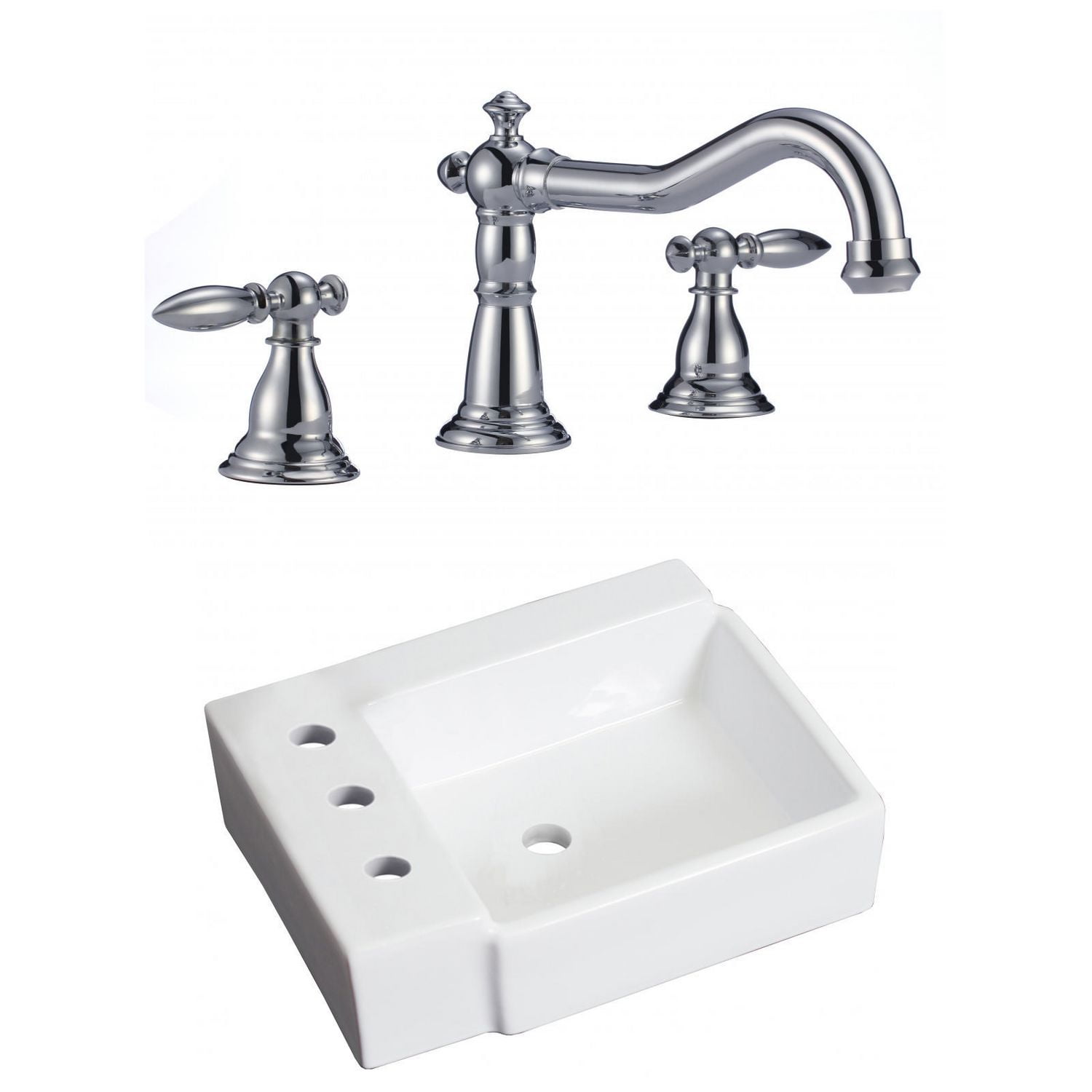 American Imaginations 16.25-in. W Above Counter White Bathroom Vessel Sink Set For 3H8-in. Left Faucet AI-22583