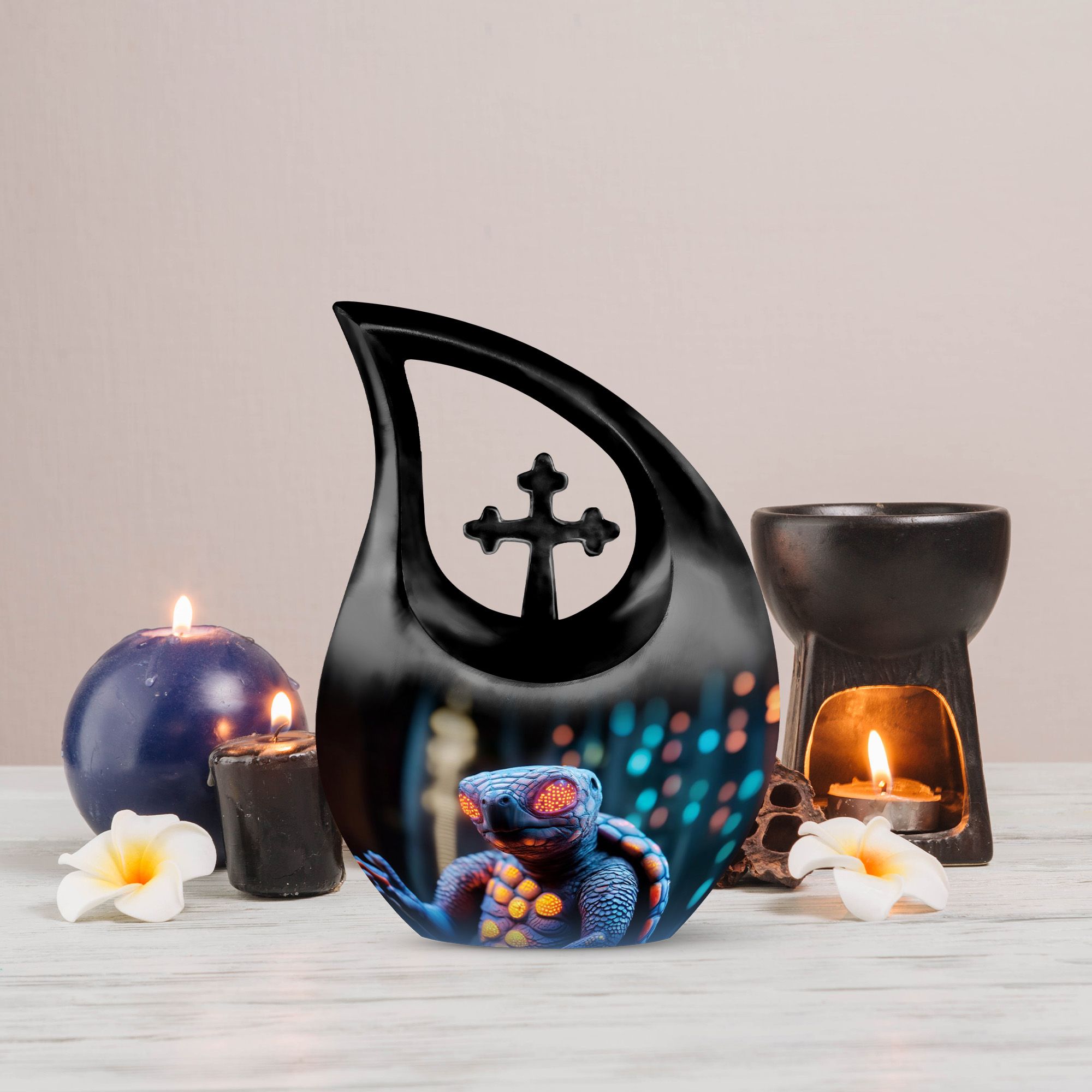 MUKTIVE Turtle Ash Urns for Humans Remains - Large Cross Drop Burial Urns for Ashes Cremation with Velvet Bag - Urn for Human Ashes Adult Male and Female - Holds 180 Cubic, 10 Inch