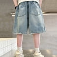 thumbnail image 6 of GiLiling Boys Wide Leg Denim Shorts, Kids Casual Loose Fit Knee Length Jean Shorts with Pockets for Summer Active Play (Light Blue, 11-12 Years), 6 of 7