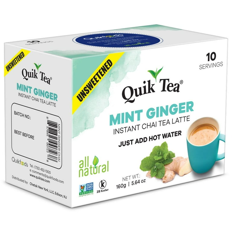 Quik Tea Unsweetened Mint (Pudina) Ginger Chai Tea Latte - 10