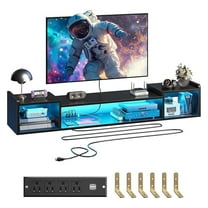 71" W Floating TV Stand with & Power Outlets Wall Mounted Entertainment Center for 60/65/75" inch TV Shelf, Long TV Stand for Living Room, Wood Media Console Shelf for Bedroom, Black