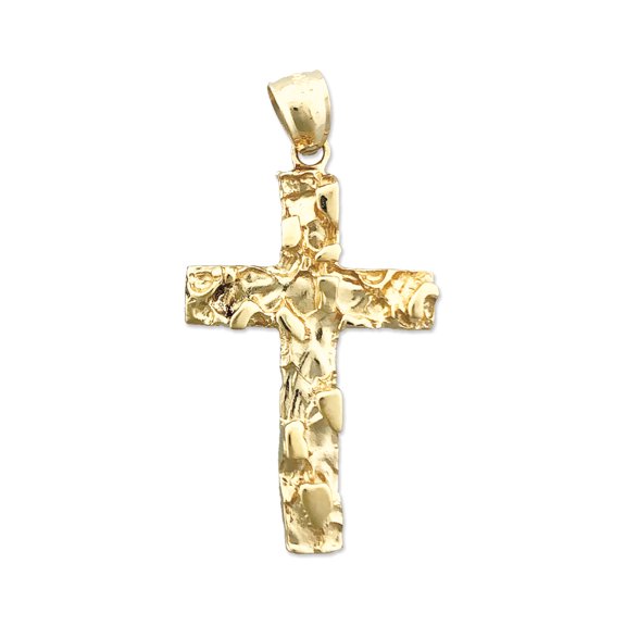 14K Gold Nugget Cross Pendant
