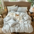 thumbnail image 5 of MooMee Wavy Striped Duvet Cover Set King 100% Washed Cotton Linen Like Textured Breathable 3-Piece (Light Grey, 104"x90"), 5 of 7