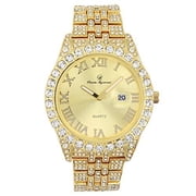 Charles Raymond Big Rocks w/Roman Numerals Fully Iced Out Mens Watch w/Easy Read Date and Colorful Dials- Designer Hip Hop Blinged Out Timepiece - ST0226RND Cuban Gold Gold