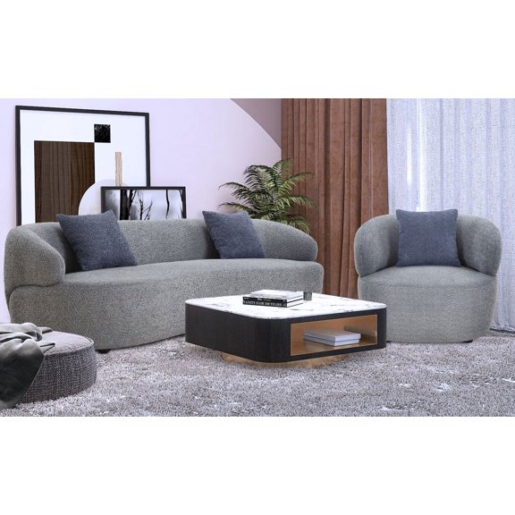 Mid Century Modern Curved Sofa, 3 Seat Cloud couch Boucle sofa Fabric Couch for Living Room, Bedroom, Office Grey