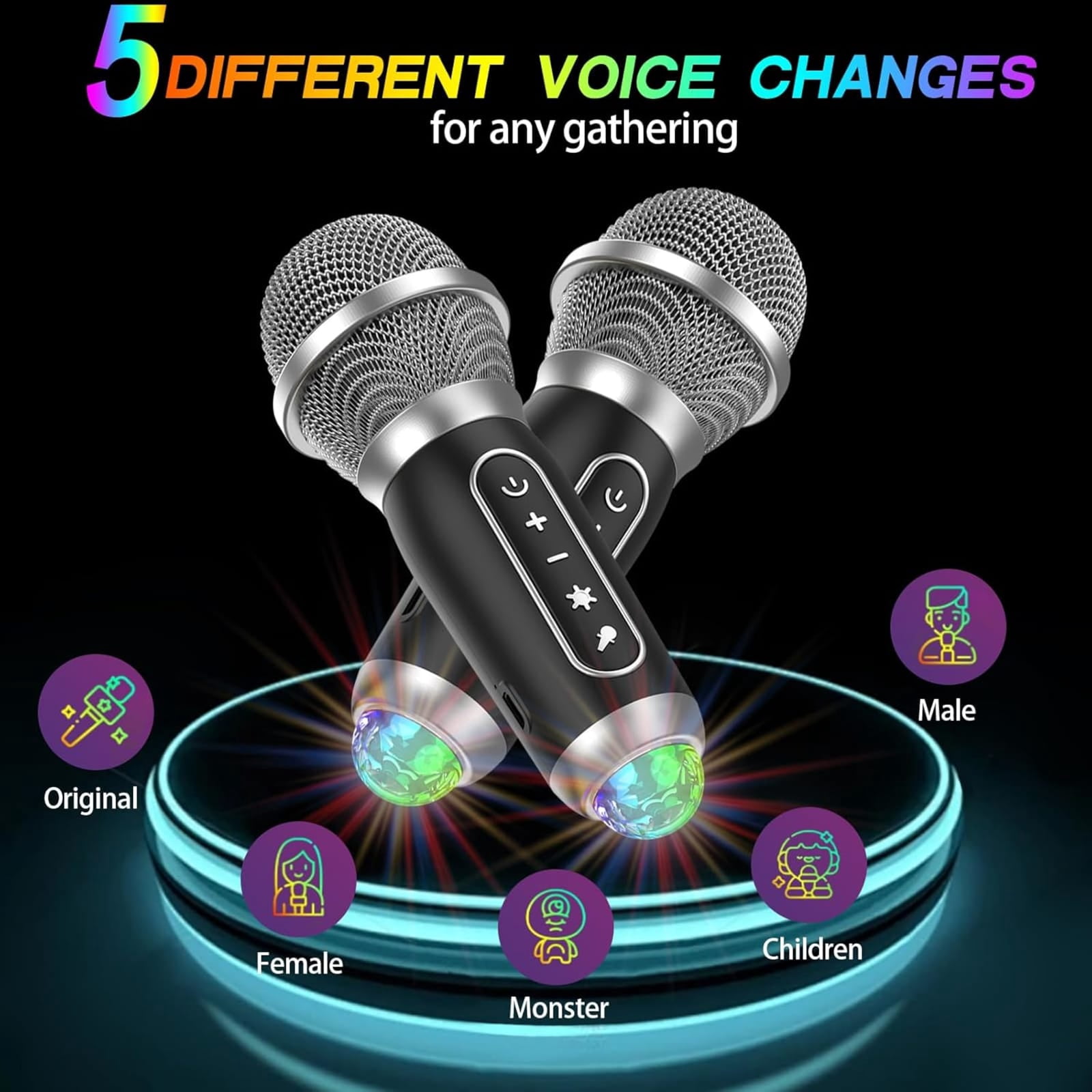 Karaoke Machine, 2 Wireless Karaoke Microphones with Disco Lights, Portable Bluetooth Speaker with RGB Light, Singing Machine with PA System for Adults, Supports AUX/USB/TF for Home Party Outdoor