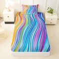 thumbnail image 3 of Castle Fairy Thin Line Rainbow Wave Stripes Twin Sheets 3pcs,Smooth Curved Multitone Abstract Tile Bedding,Yellow Lavender,1 Fitted Sheet,1 Flat Sheet and 1 Pillowcase, 3 of 6