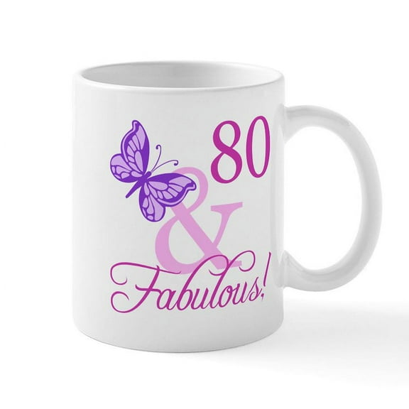 CafePress - 80 & Fabulous (Plumb) Mug - 11 oz Ceramic Mug - Novelty Coffee Tea Cup
