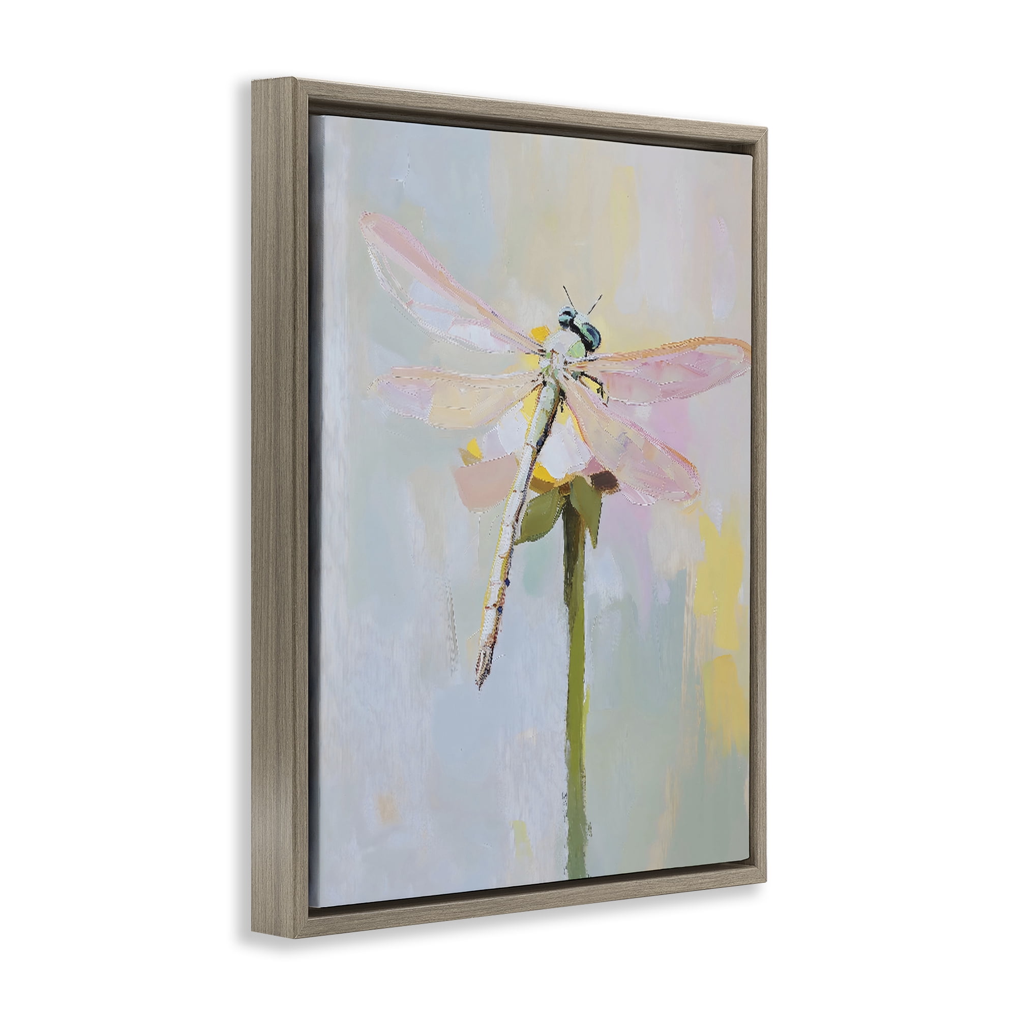 Stupell Industries Pastel Dragonfly Landing Brown Framed Floater Canvas Wall Art, design by The Prints Vibe