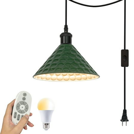 

Kiven 1-Light Plug in Pendant Light Industrial Hanging Light with 15FT Cord Remote Control Dimmable Ceiling Pendant Light Green Finish