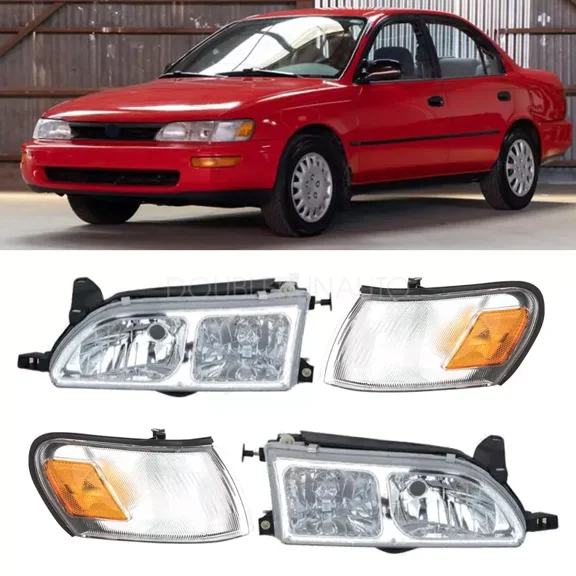 For 1993-1997 Toyota Corolla Headlight JDM White Housing Clear Corner Lamps Set