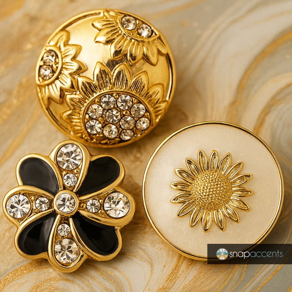 Snap Jewelry 3 Snap Set - Gold Fowers 18MM Ginger Charm Custom Snap Buttons