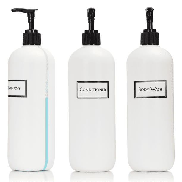 Refillable Body Wash Shampoo and Conditioner Pump Dispenser Bottles