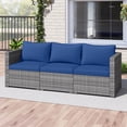 thumbnail image 4 of Costway 3PCS Patio Sectional Sofa Set, PE Rattan Modular Couch Furniture Set with Cushions Navy + Mix Gray, 4 of 10