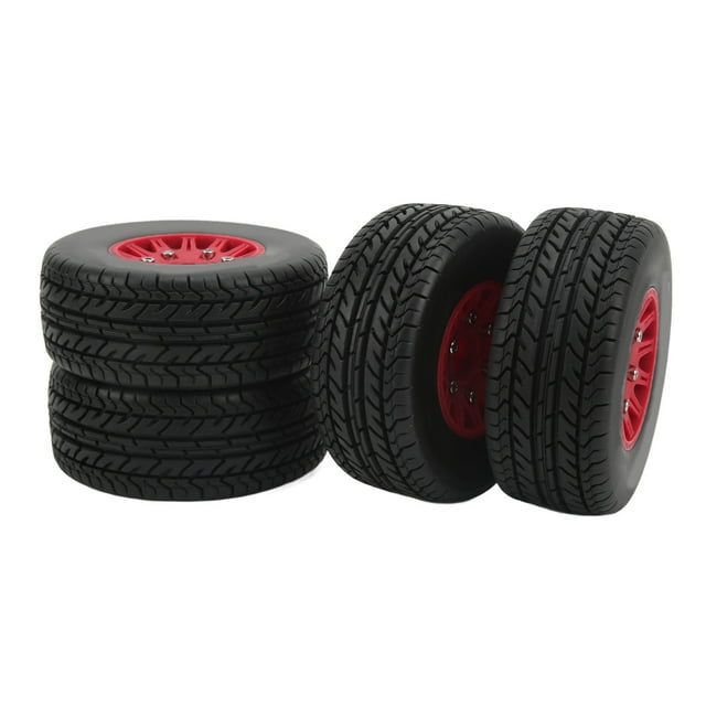 Pneus de Camion de Course Courte de RC, Roue de Camion de RC Meilleure Adhérence Usure Résistante Forte Texture Inégale de Caoutchouc d'Amortissement pour le Rouge de Remplacement