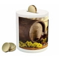 thumbnail image 2 of Wine Piggy Bank, Red and White Wine Bottle Glass on Wooden Keg Quality Taste Traditional, Ceramic Coin Bank Money Box for Cash Saving, 3.6" X 3.2", Brown Pale Green Yellow, by Ambesonne, 2 of 4