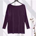 thumbnail image 4 of Elvqul Womens Plus Tops Purple Long Sleeve Tshirt Women Solid Round Neck Fashion Casual Loose Tops, 4 of 7