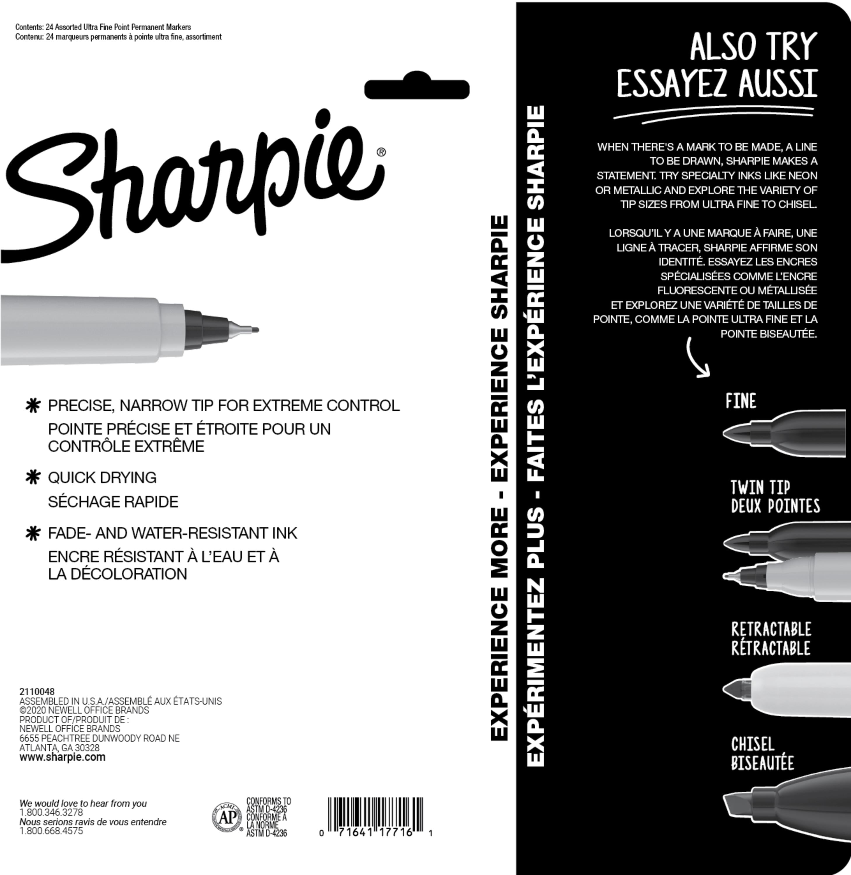 Sharpie Permanent Markers, Ultra Fine Point, Assorted Colors, 24 Count 