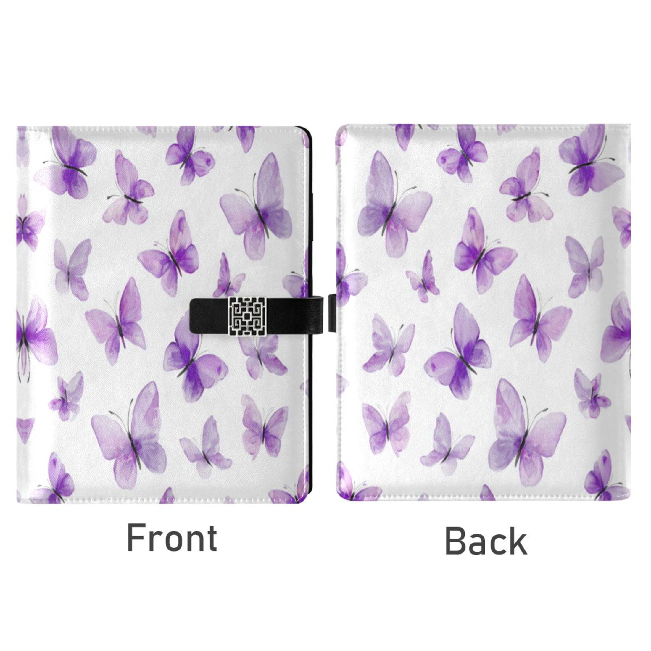 Leather Planner Leather Notebook Notebook Journal Binder Design Pen Pocket Design Convenient for Storage Watercolor Purple Butterfly Illustration