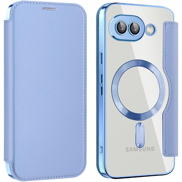 KOMI Premium PU Leather Wallet Flip Case for Google Pixel 9A - Business Classic Solid Color, Magnetic TPU Shell, Wireless Charging Blue