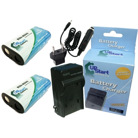 2x Pack - Kodak Easyshare Z1485 IS Battery   Charger with Car & EU Adapters - Replacement for Kodak KLIC-8000 Digital Camera Battery and Charger (2000mAh, 3.7V, Lithium-Ion)