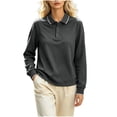 thumbnail image 2 of Long Sleeve Shirts for Women Women Collared Summer Fashion Business Casual Solid-Color Long-Sleeved Button-Down Shirt Top Dark Gray L, 2 of 7