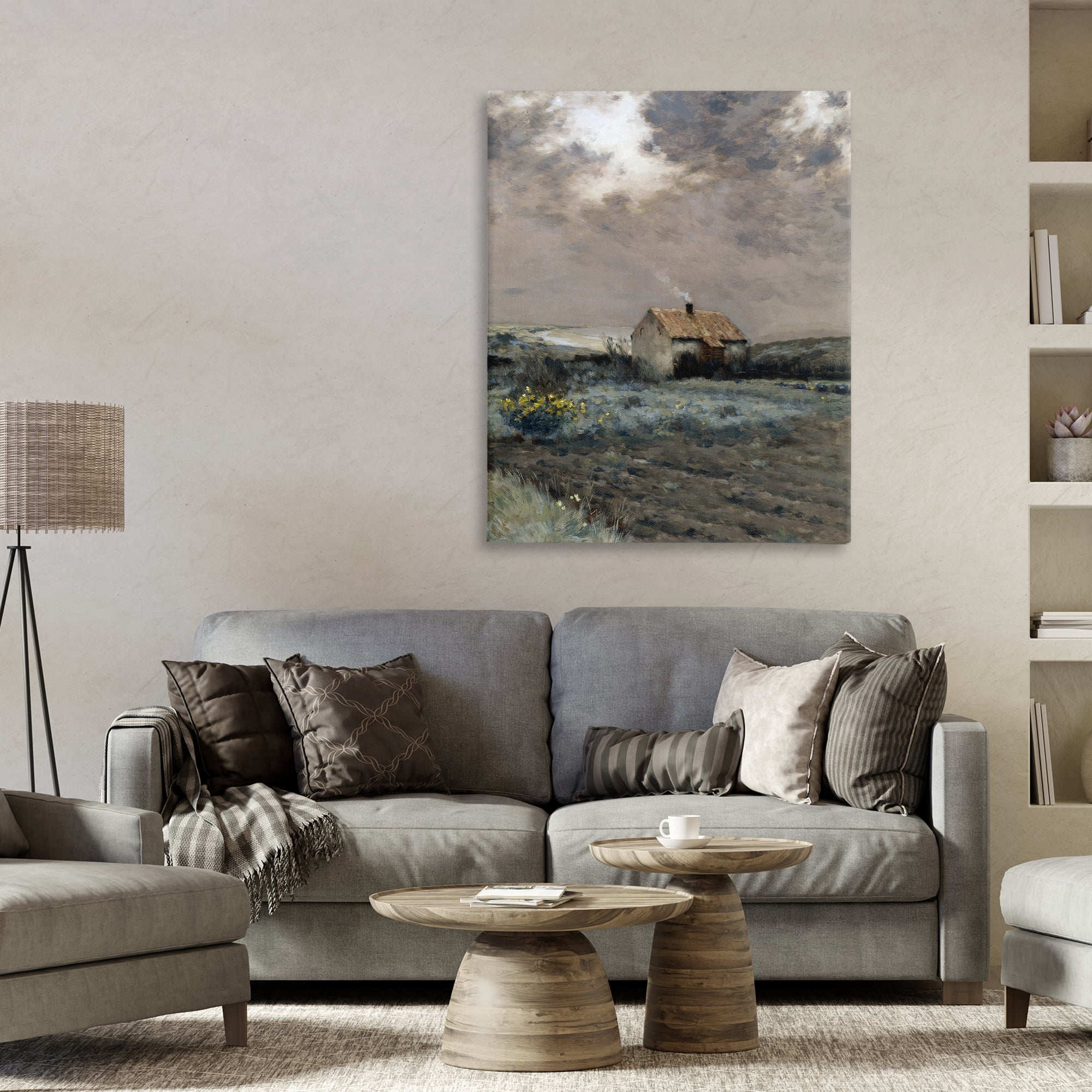 Cabin in Overcast Field Canvas Wall Art, design by Lettered and Lined