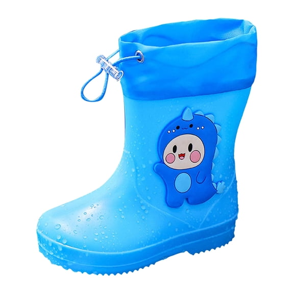 KPOPLK Kids Toddler Rain Boots Waterproof Easy On Pull-On Handles Lightweight Cute Cartoon Print Non-Slip Sole Outdoor Play Shoes(Blue,12.5)