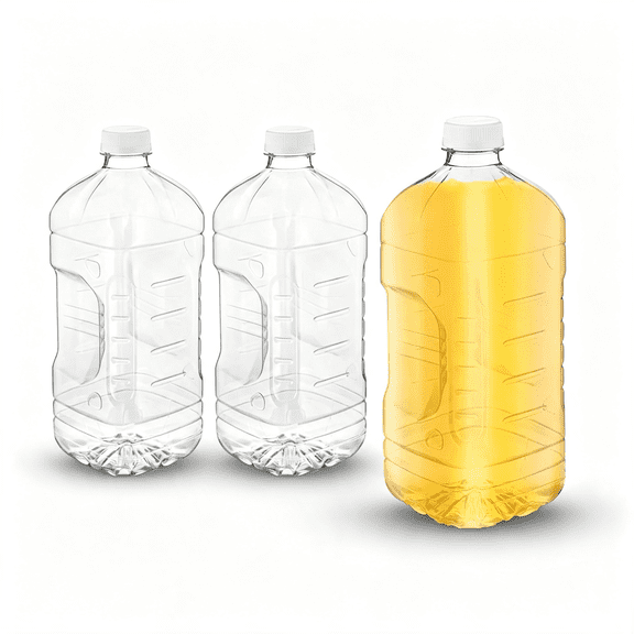 OQRKI Clear Pet Plastic Juice Bottles 64 Oz. - Empty Container with Tamper Evident Caps (Set of 2) - Plastic Juice Bottles with Caps