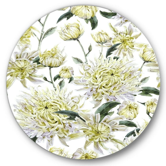 Designart 'Ancient Yellow Chrysanthemus I' Traditional Circle Metal Wall Art 36x36 - Disc of 36