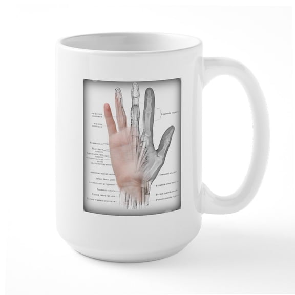 CafePress - Visible Hand With Anatomy Mugs - 15 oz Ceramic Large White Novelty Mug