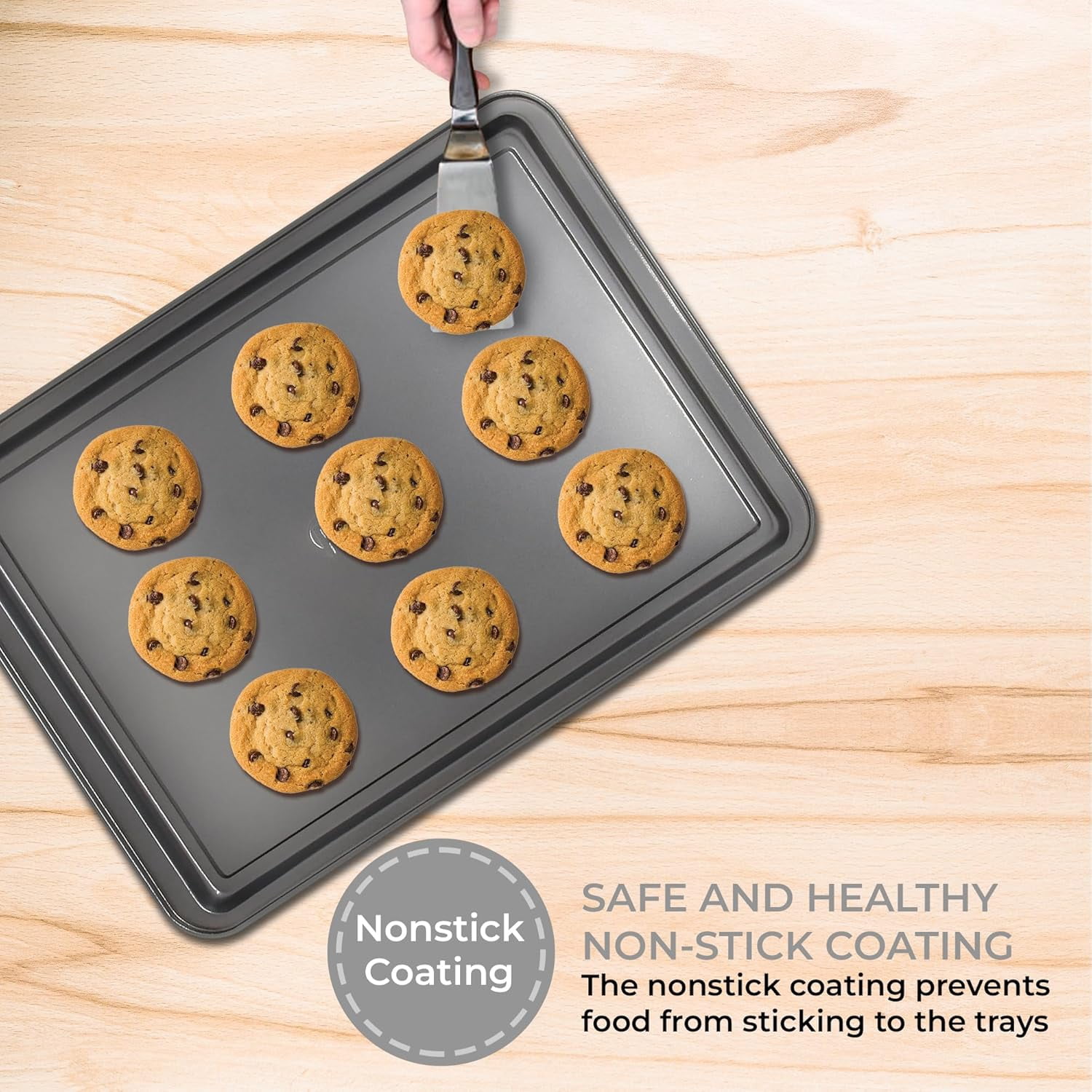 PERLLI Non-Stick 3-Piece Baking Pan Set, BPA-Free Gray Carbon Steel Bakeware Set, Stackable Kitchen Oven Set, Cookie Sheet, Baking Tray, Baking Sheet Set, Oven Safe (446?F)