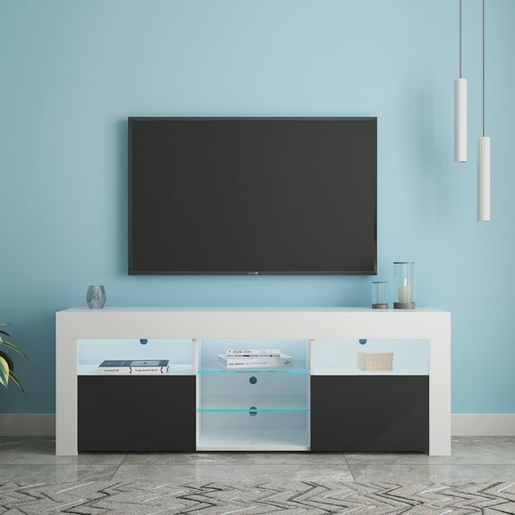 145 Modern 57" TV Stand Matte Body High Gloss Fronts with 16 Color LEDs