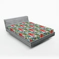 thumbnail image 2 of Ambesonne Spring Fitted Sheet, Abstract Watercolor Flora, King Size, Scarlet and Pale Blue Grey, 2 of 5