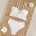 thumbnail image 2 of CAICJ98 Girls Two Piece Swimsuits Metallic Shell Bikini Sets Cut Out Bathing Suits for Girls Ruffle Top High Waist Hipster Swimwear (9-10 Years,White), 2 of 6