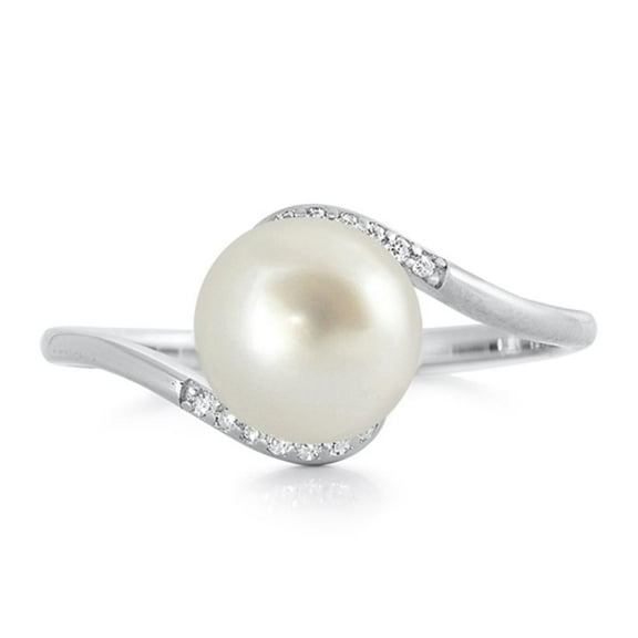 White Cubic Zirconia Simulated Pearl Wholesale Ring 925 Sterling Silver Band Jewelry Female Size 7