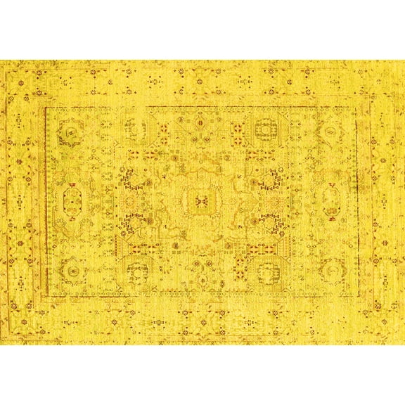 Ahgly Company Machine Washable Indoor Rectangle Persian Yellow Traditional Area Rugs, 5' x 7'
