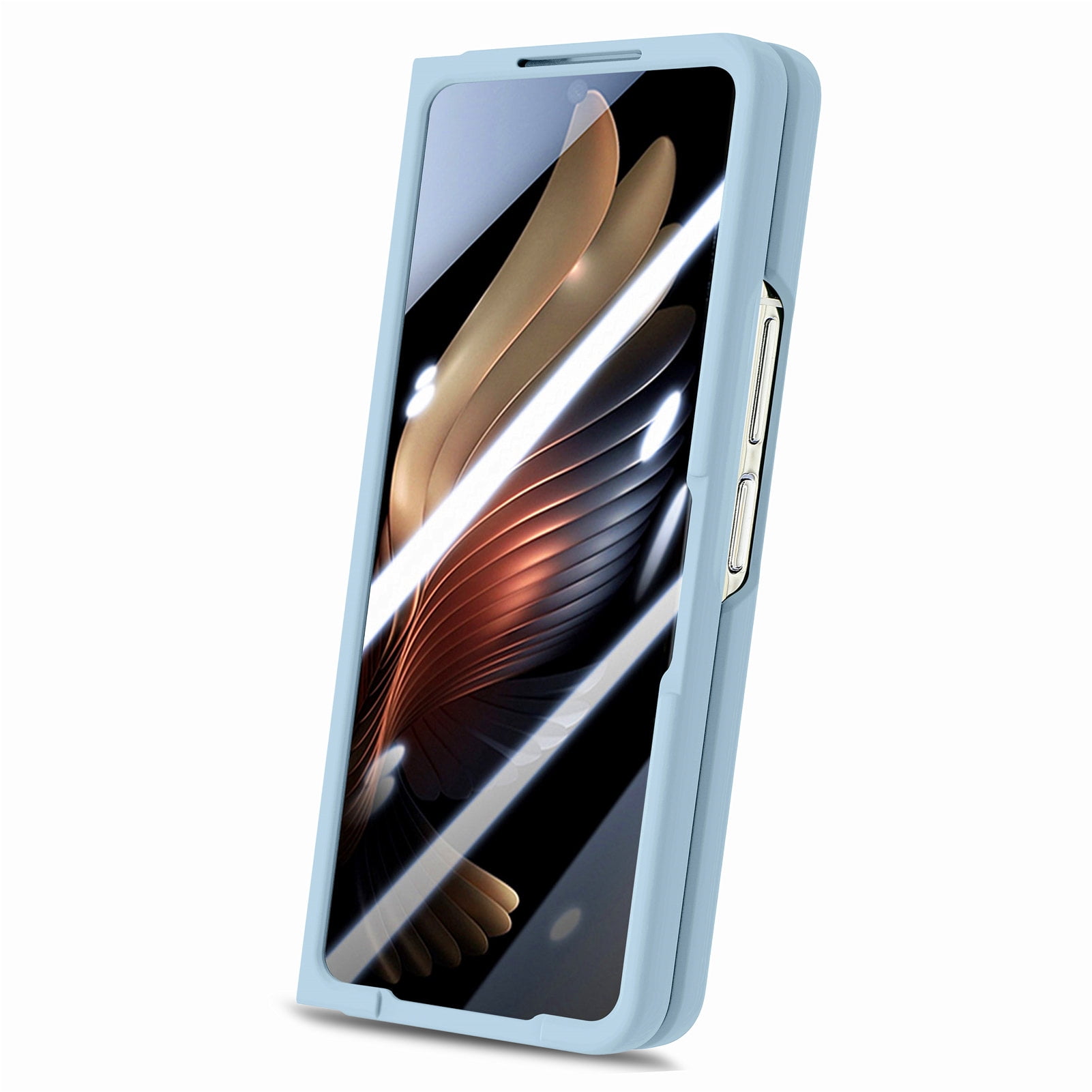 for Samsung Galaxy Z Fold 5 Case with Strap, [Non Slip Silicone Touch] Slim Protective Phone Case with Elastic Finger Wristband, Shockproof PC Cover for Samsung Galaxy Z Fold 5 2023 - Light Blue
