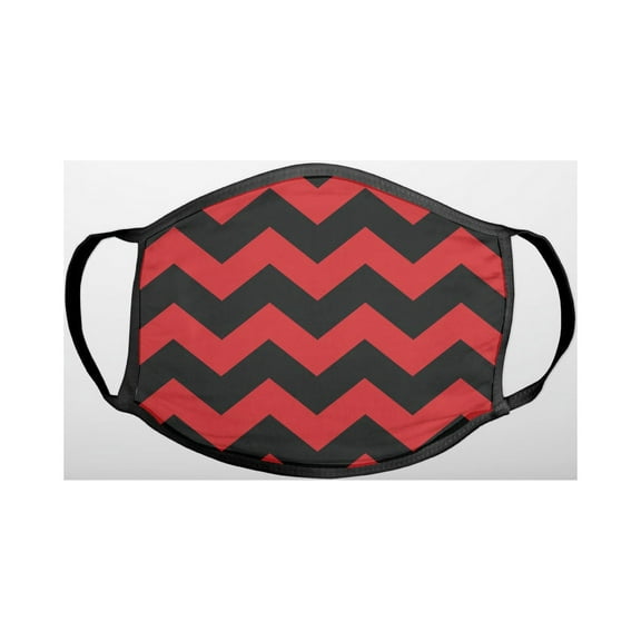 Black Red Chevron Stripes - 3-Ply Reusable Soft Cloth Face Covering, Unisex, Cotton Inner Layer