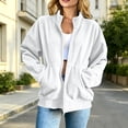 thumbnail image 2 of Corduroy Zip Up Jacket for Women Stand Collar Long Sleeve Oversized Casual Outerwear Relaxed Fit Fall Coat, 2 of 5