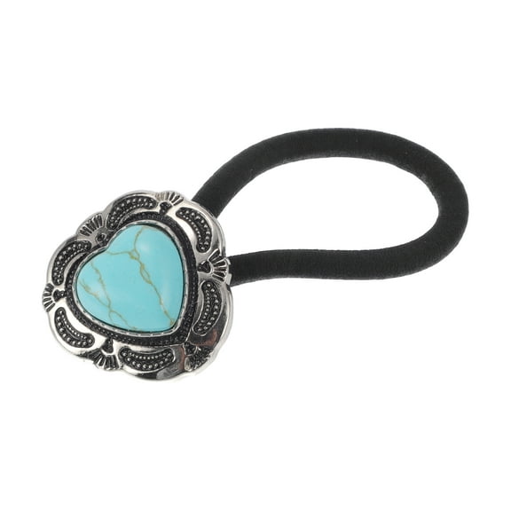 Unique Bargains Fashion Button Hair Tie for Women 1 Pc Yellow line imitates turquoise