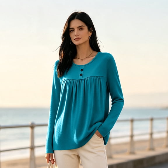 Women's Crew Neck Base Layer Top Long Sleeve Casual Undershirt Long Sleeve Base Layer S