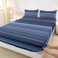 thumbnail image 5 of Castle Fairy Vintage Horizontal Stripe King Sheets 4pcs,Retro Thin Line Bedding,Indigo Periwinkle Navy,1 Flat Sheet, 1 Fitted Sheet and 2 Pillowcases, 5 of 7